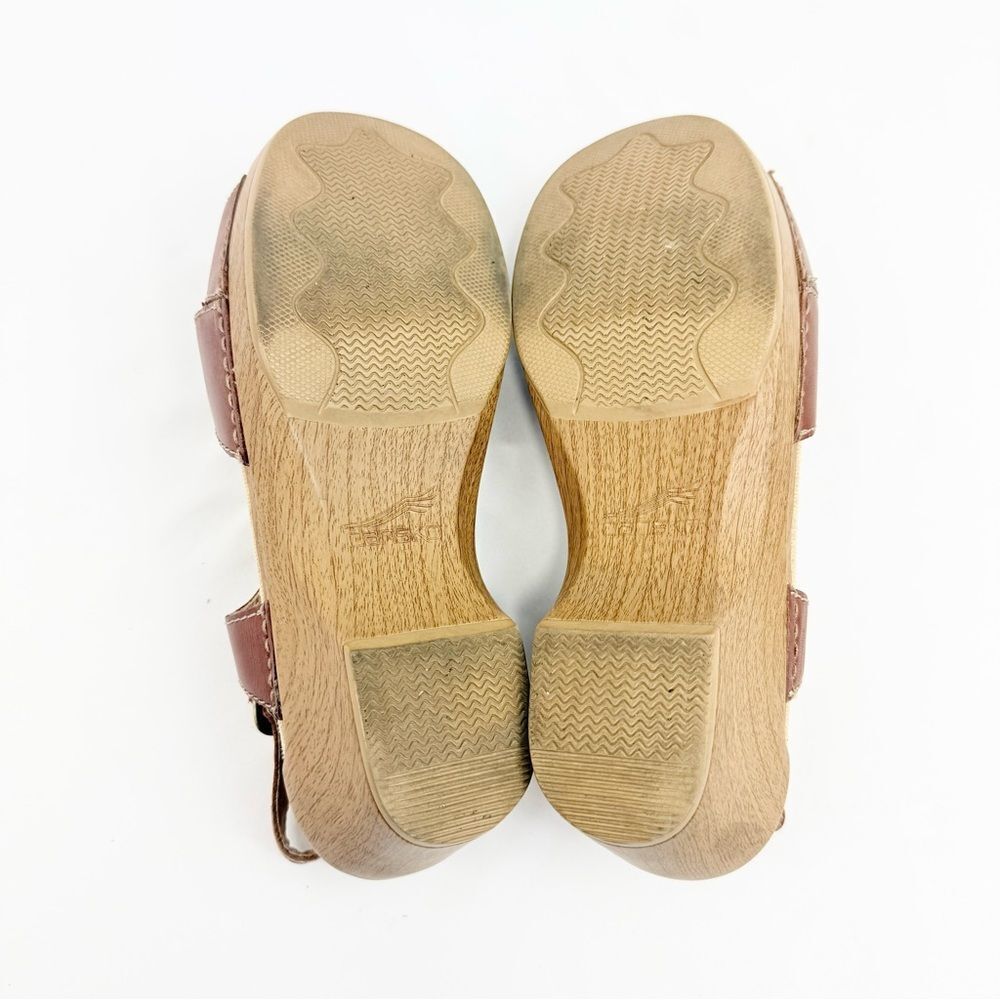 Dansko SINGRID Brown Leather Open Toe Chunky Woodgrain Heel Slingback Sandals - Picture 11 of 12